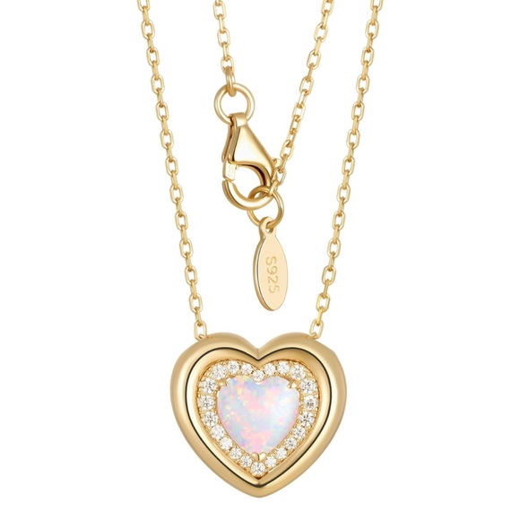 14k Gold Filled Diamond Puffed Heart Pendant Necklace with Birthstones